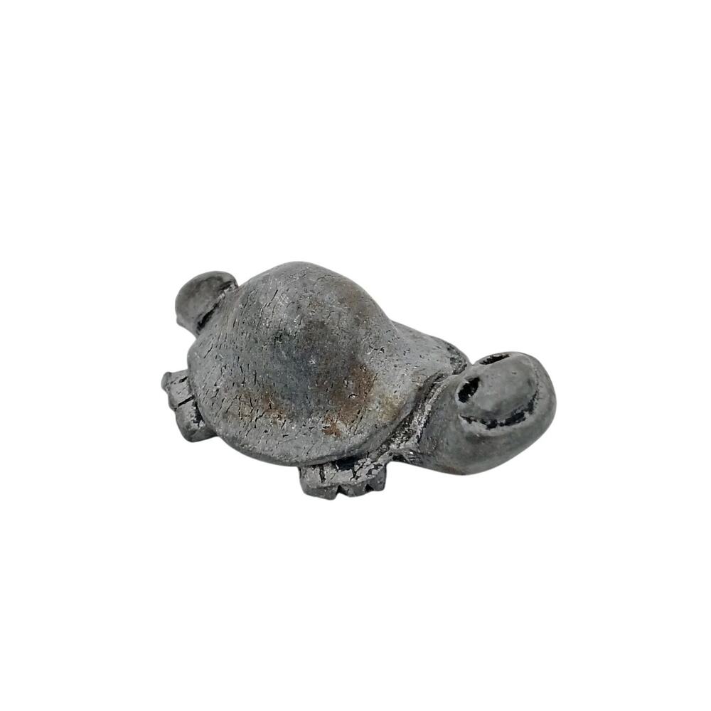 Vintage Pewter Miniature Smiling Turtle Figurine Sea Creature Animal Silver Tone